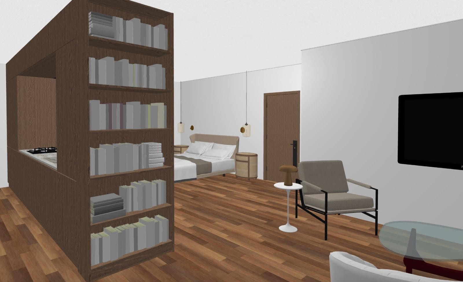 render de loft moderno creado con planner 5d cocina, sala de estar dormitorio