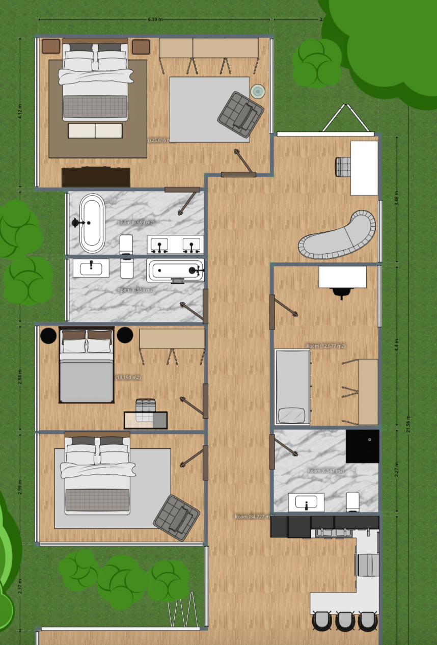 Planta de casa de sítio com 4 quartos