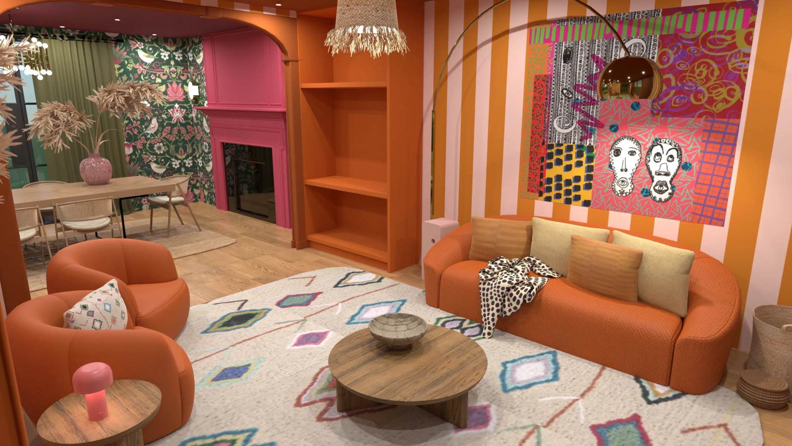 maximalist living room, planner 5d, 3d rendering, interior design software planner 5d