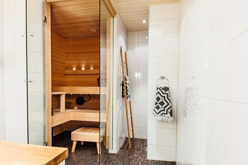 home sauna with glass door