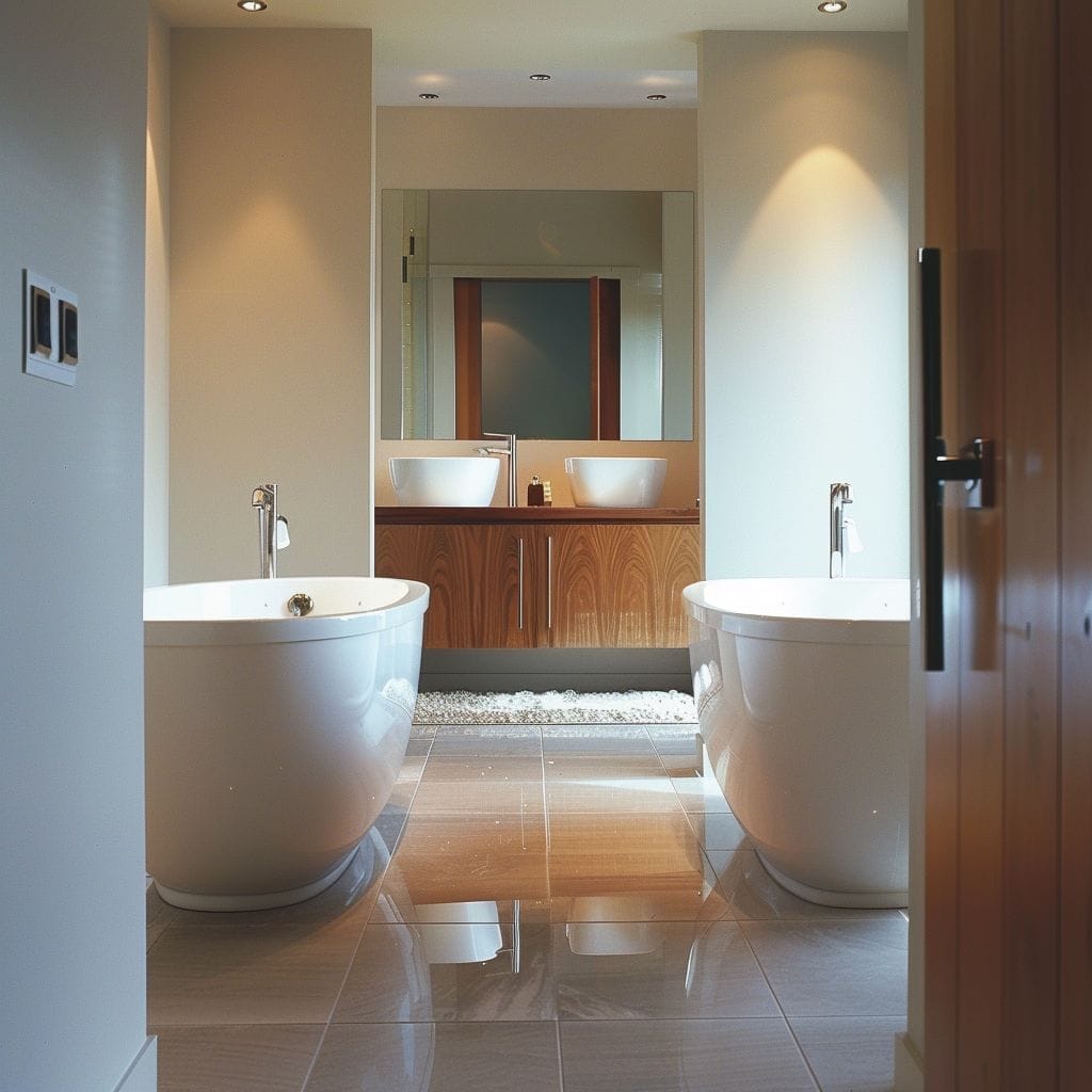 bathroom with two tubs