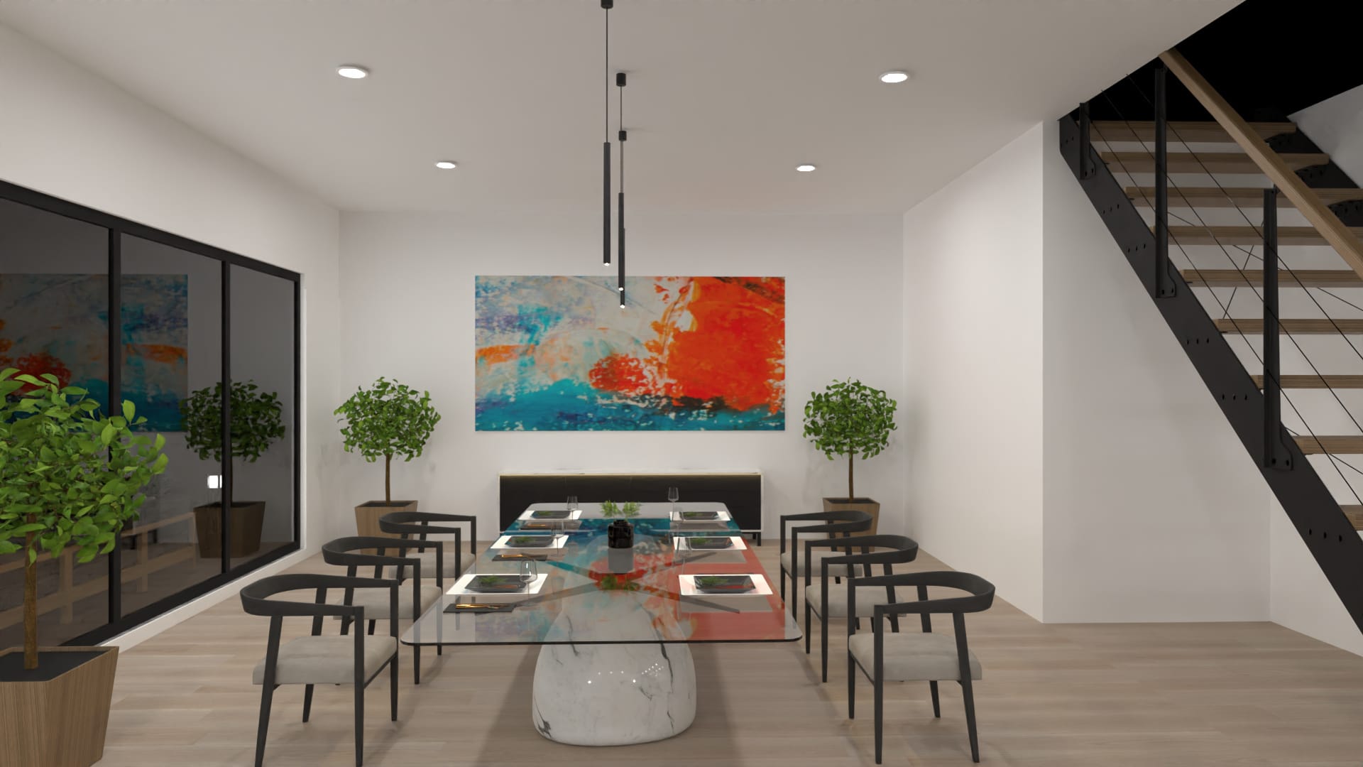 sala de jantar colorida projetada no Planner 5D