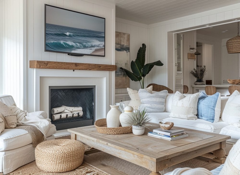 living room designed with coastal style vibes