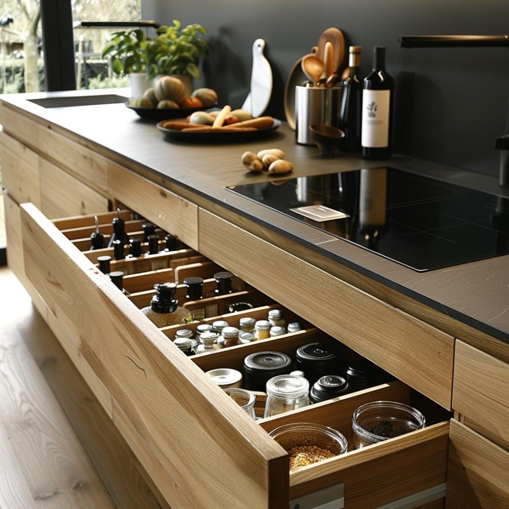 drawer with dividers and storage jars