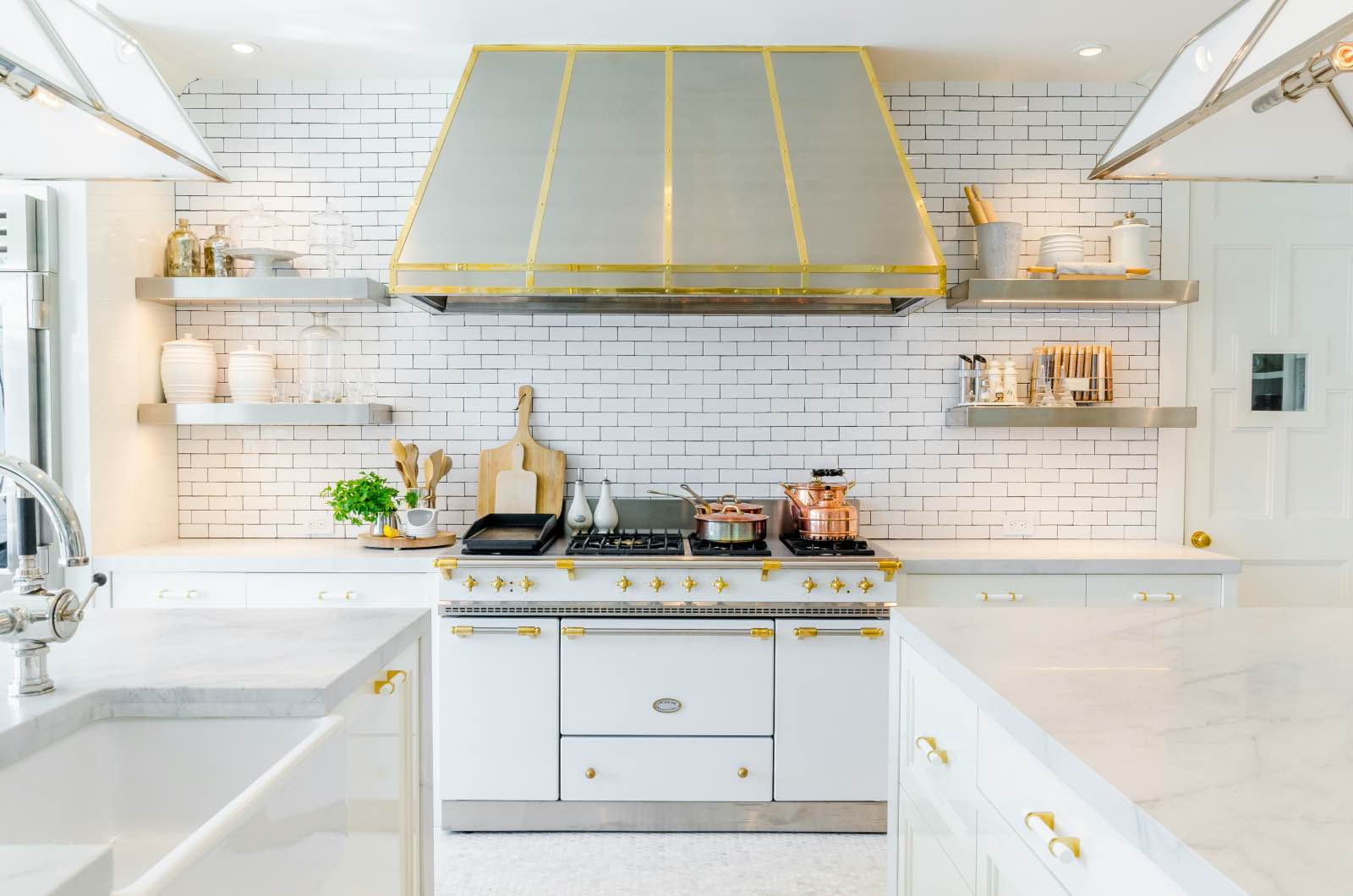 elegant classic white kitchen with subway tiles
