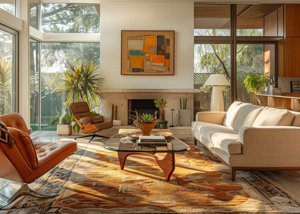 bright living room design in mid-century modern style