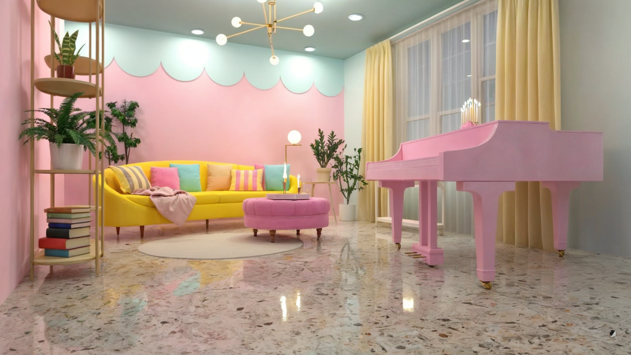 sala de estar candy colors projetada no Planner 5D