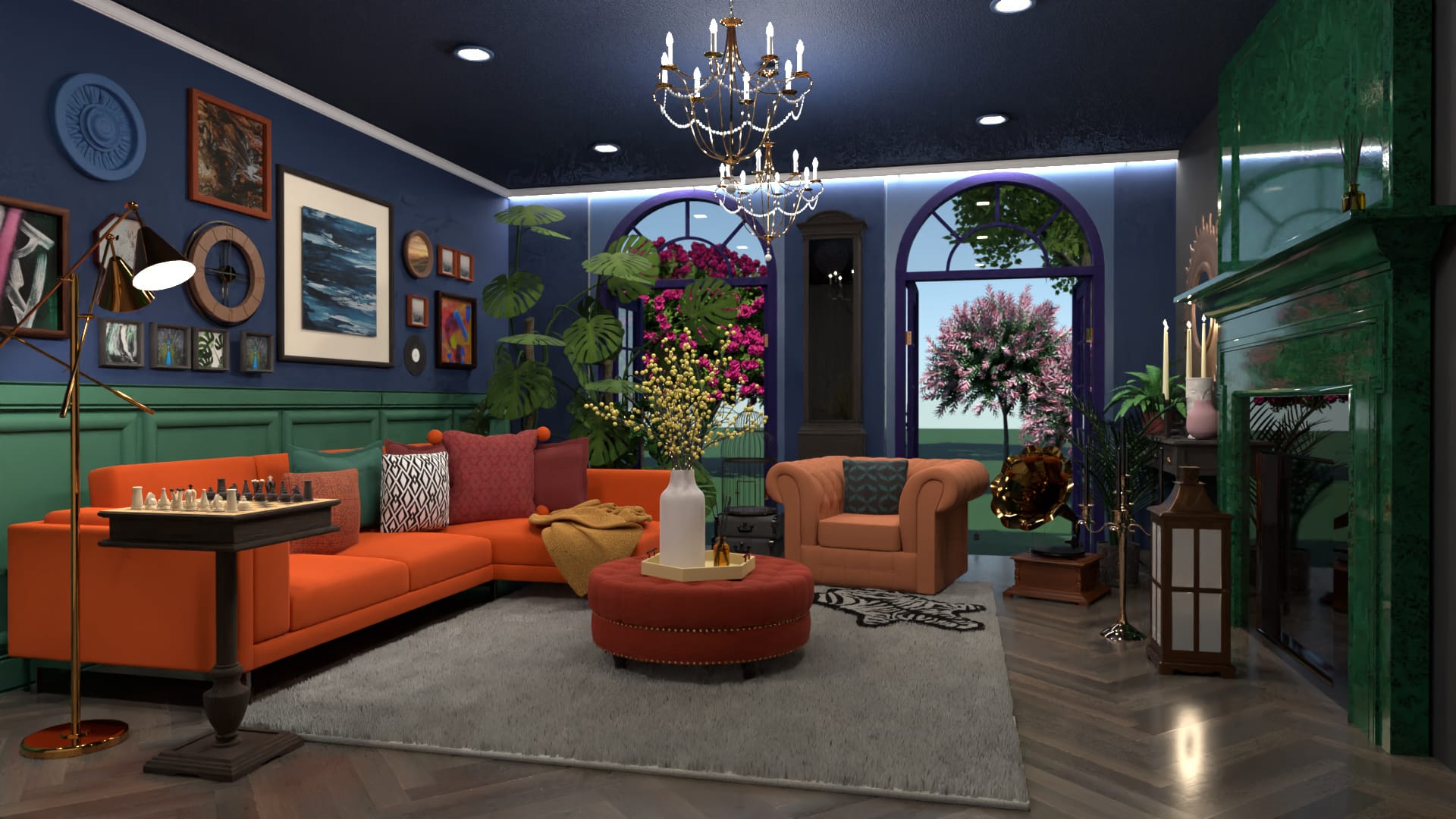 sala de estar clássica colorida projetada no Planner 5D
