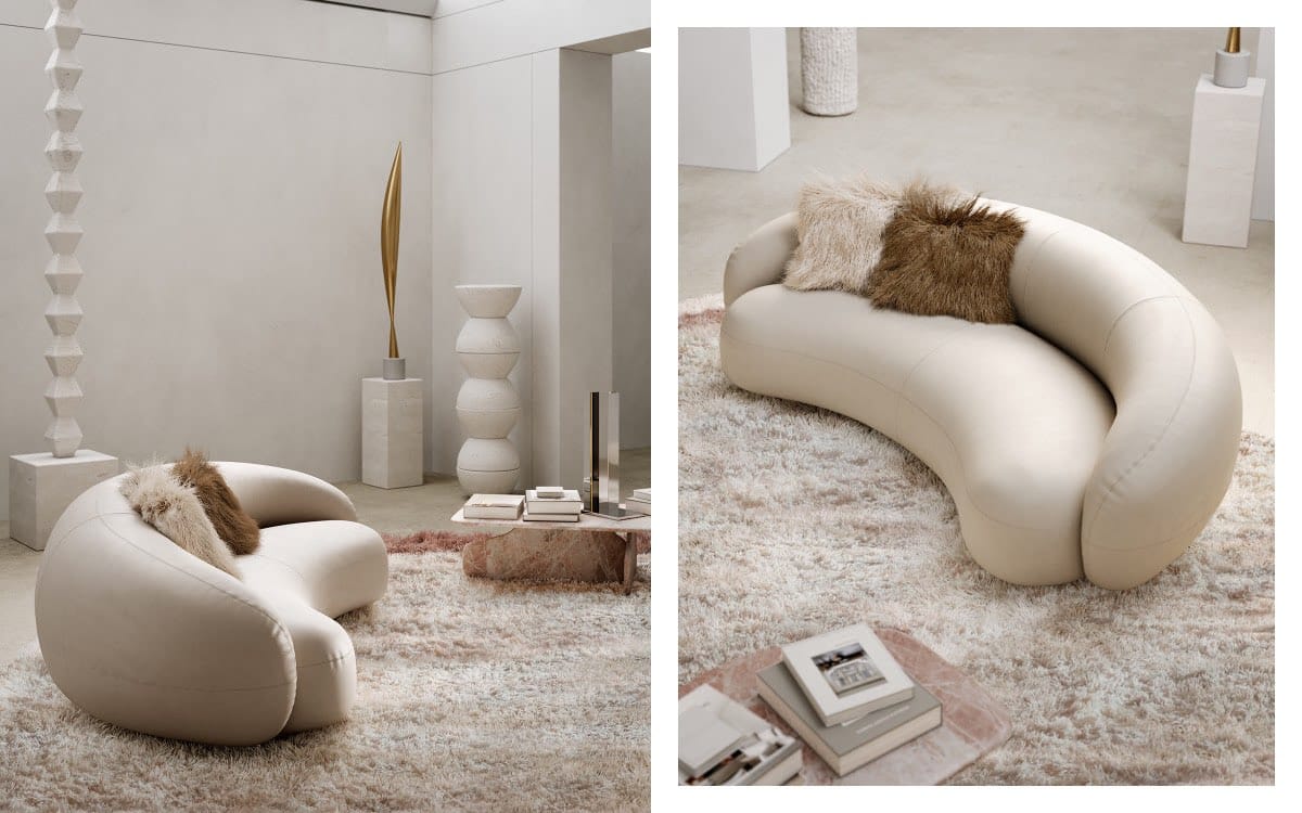 sofá de diseño de piel redondeado, sofá julep de Tacchini