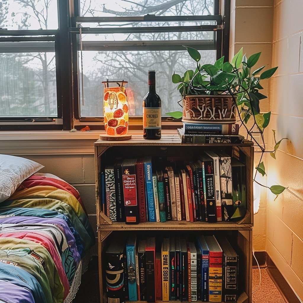 diy book case in a dorm