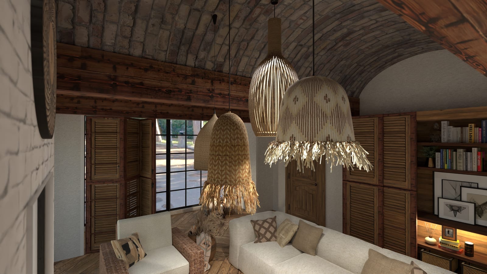 sala de estar de estilo rústico moderno californiano, render planner 5d