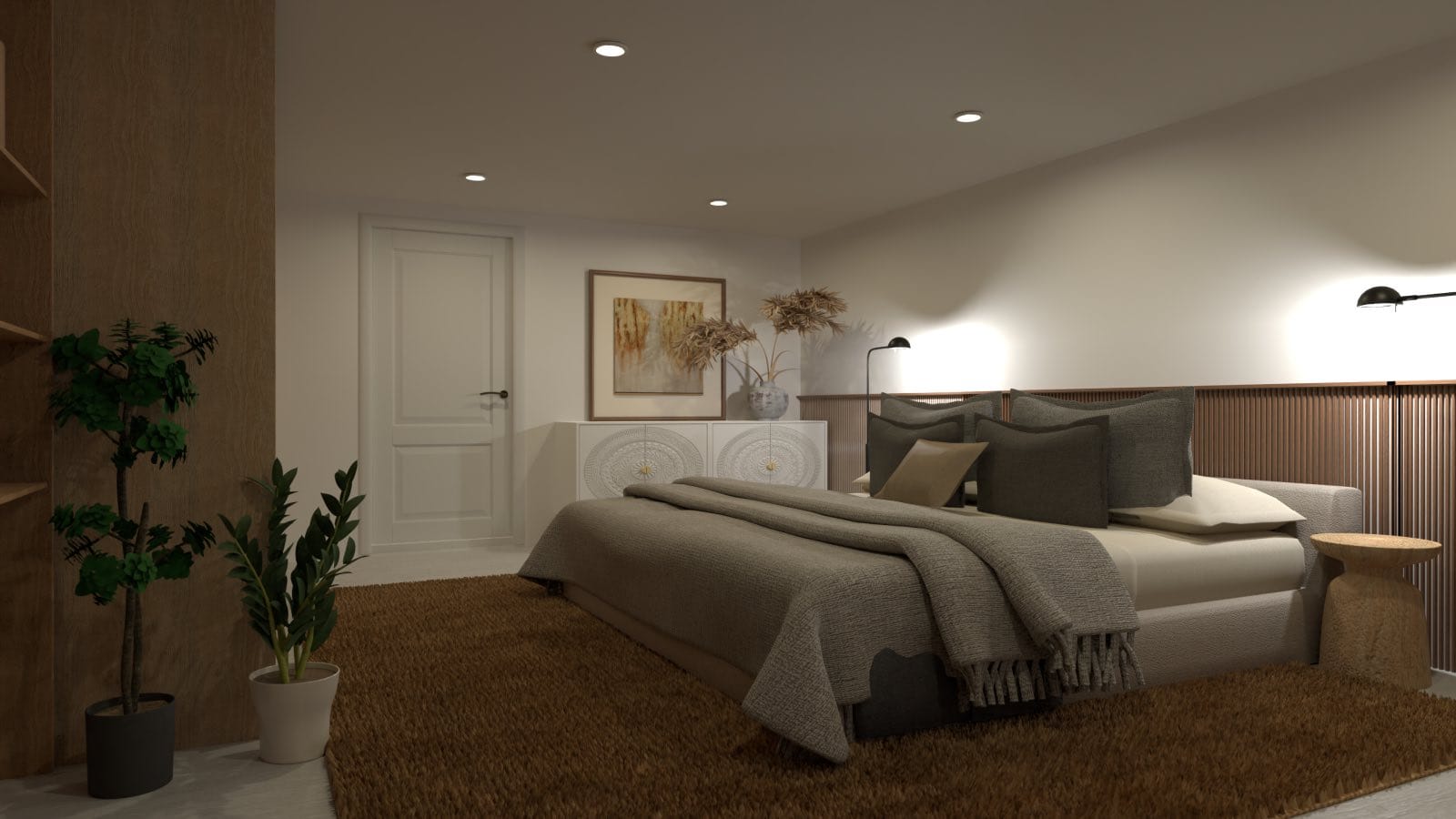 dormitorio de diseño japandi, render 3d con planner 5d