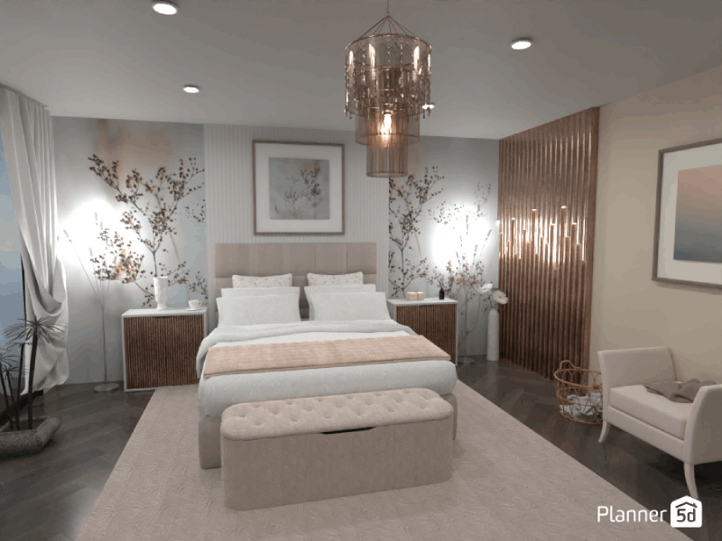 render 3d de diseño de dormitorio romántico en Planner 5D