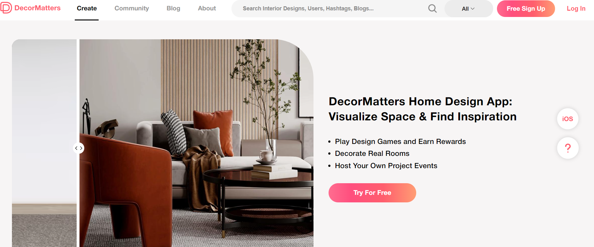 Homepage decormatters ferramenta Inteligência Artificial para design de interiores 