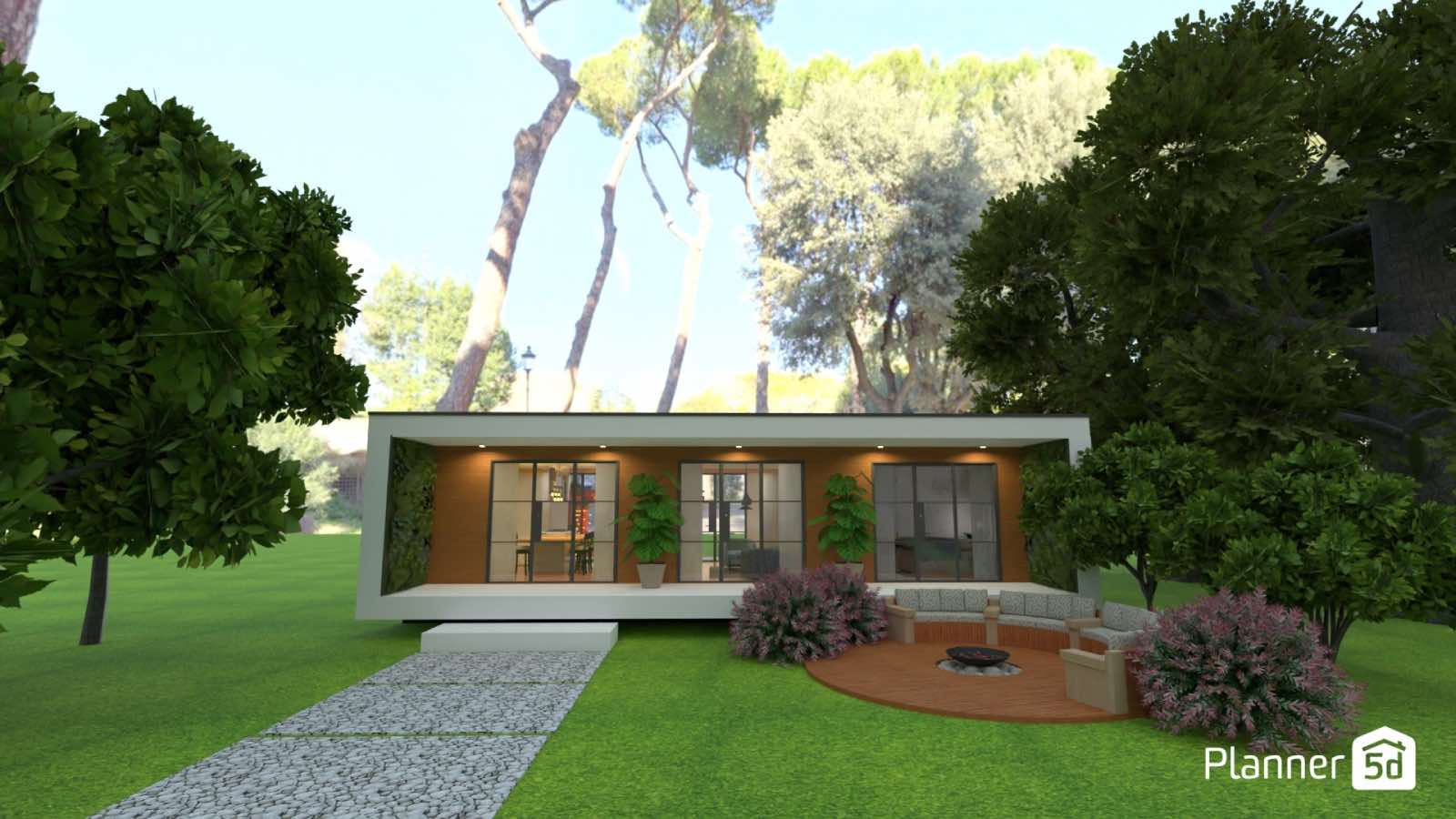 diseño de casa moderna en el campo, render 3d planner 5d