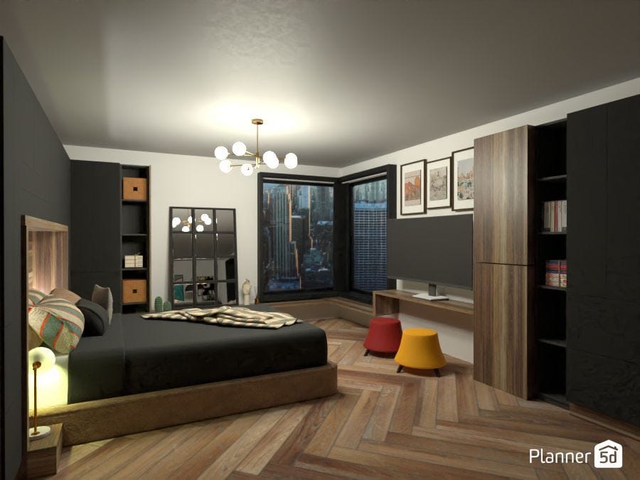 diseño de dormitorio moderno en departamentos, software de diseño, planner 5d