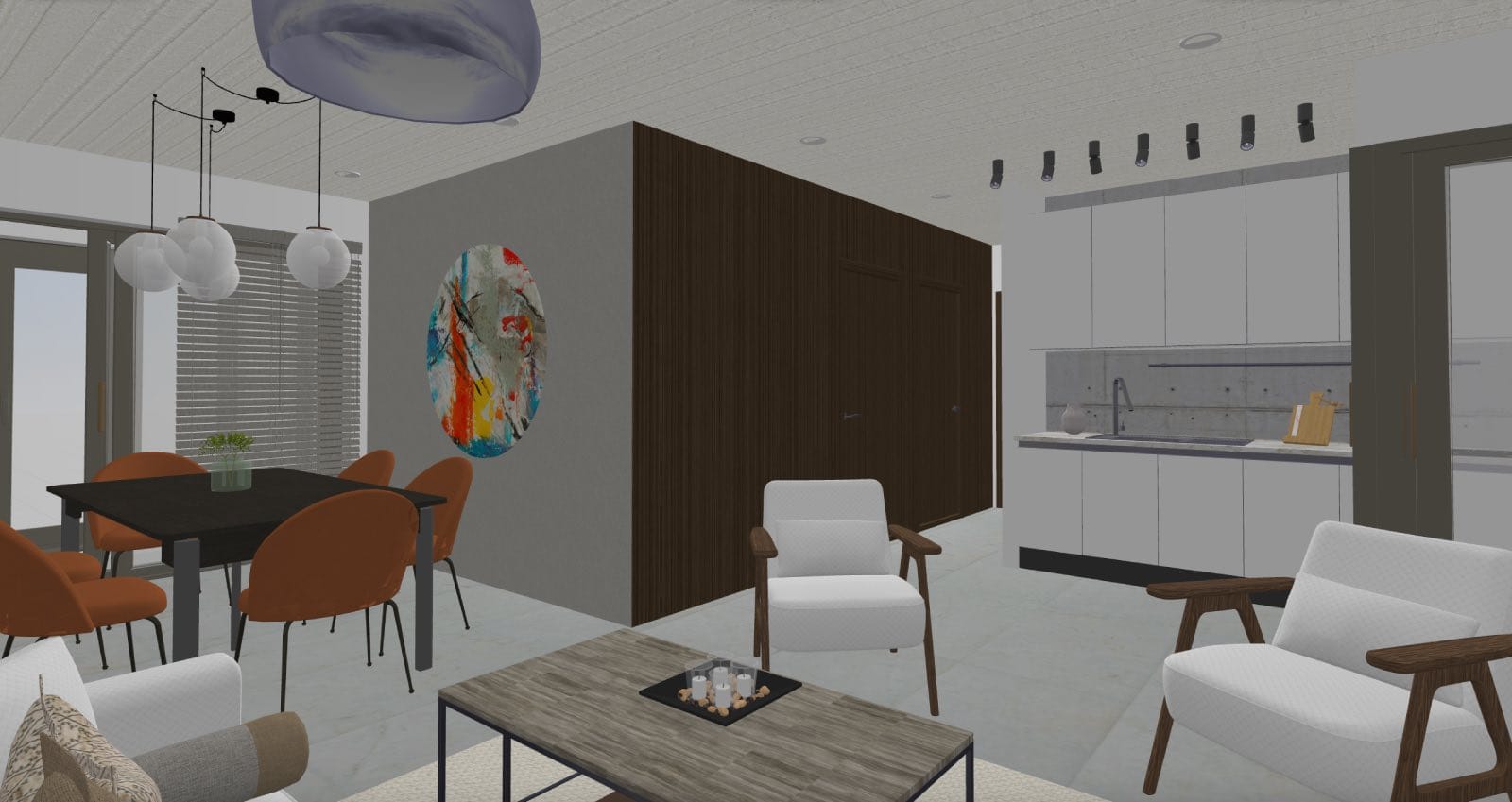 departamento moderno, render 3d de salón-comedor y cocina, planner 5D