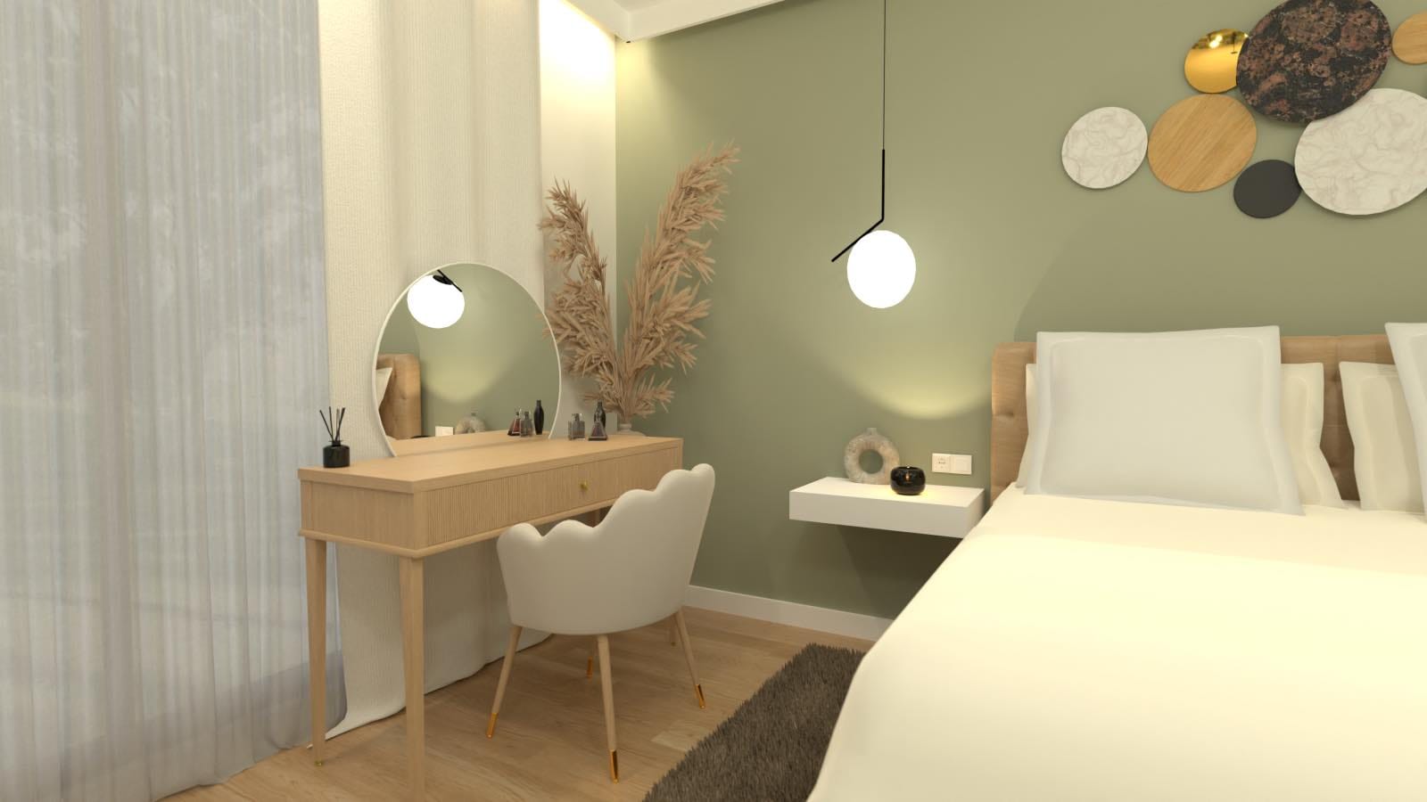 render 3d, dormitorio de diseño estilo hotel de lujo en casa, planner 5d