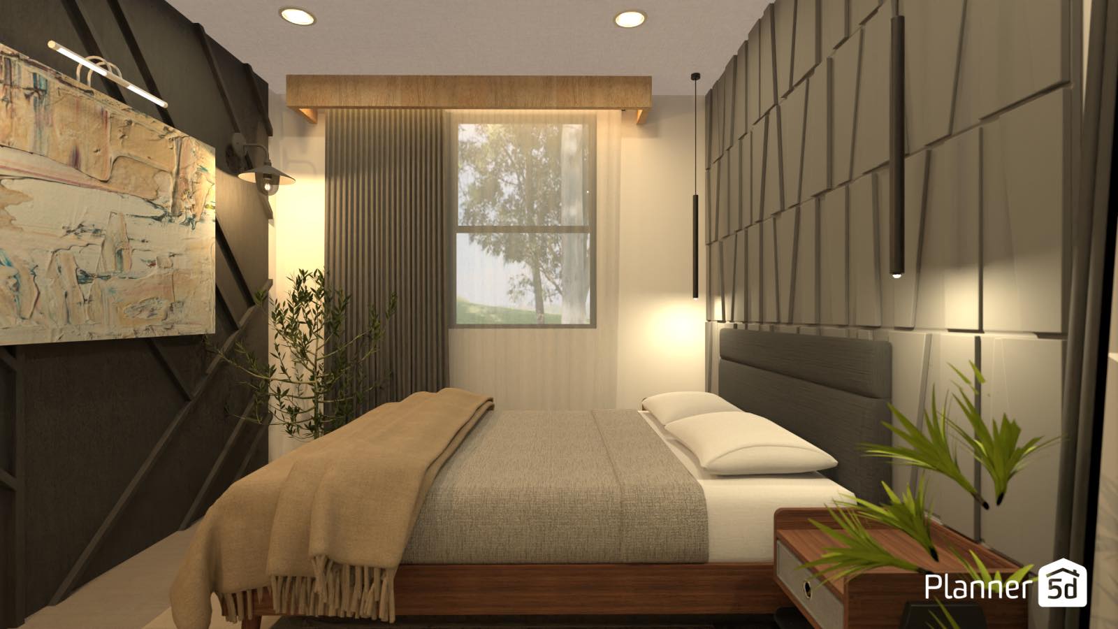 render 3d, dormitorio de diseño estilo hotel de lujo en casa, planner 5d