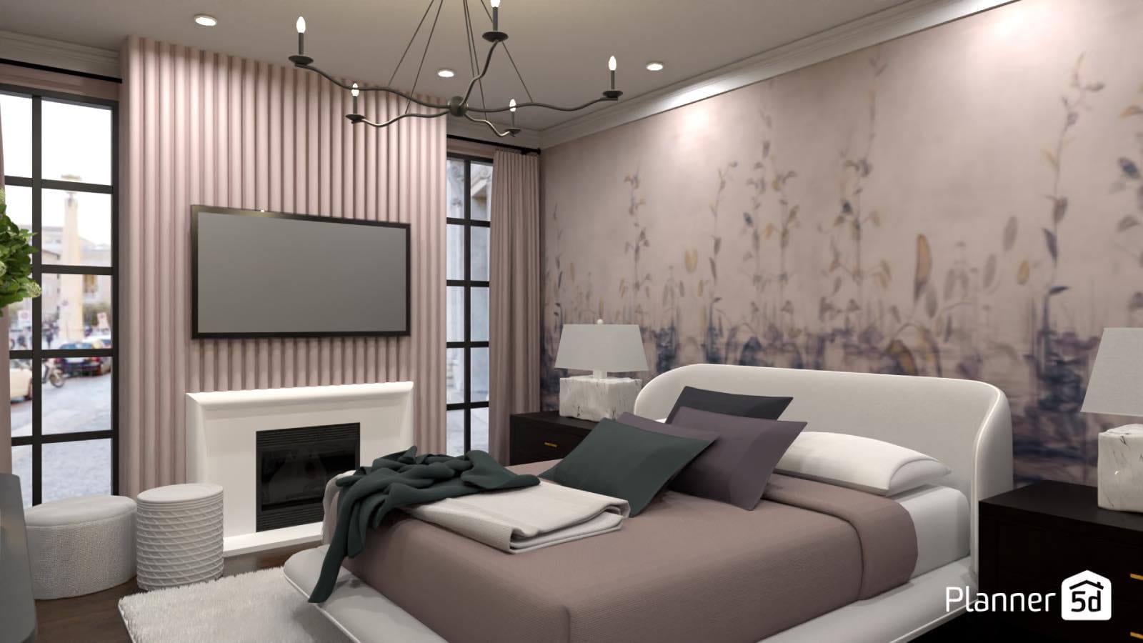 render 3d, dormitorio de diseño estilo hotel de lujo en casa, planner 5d