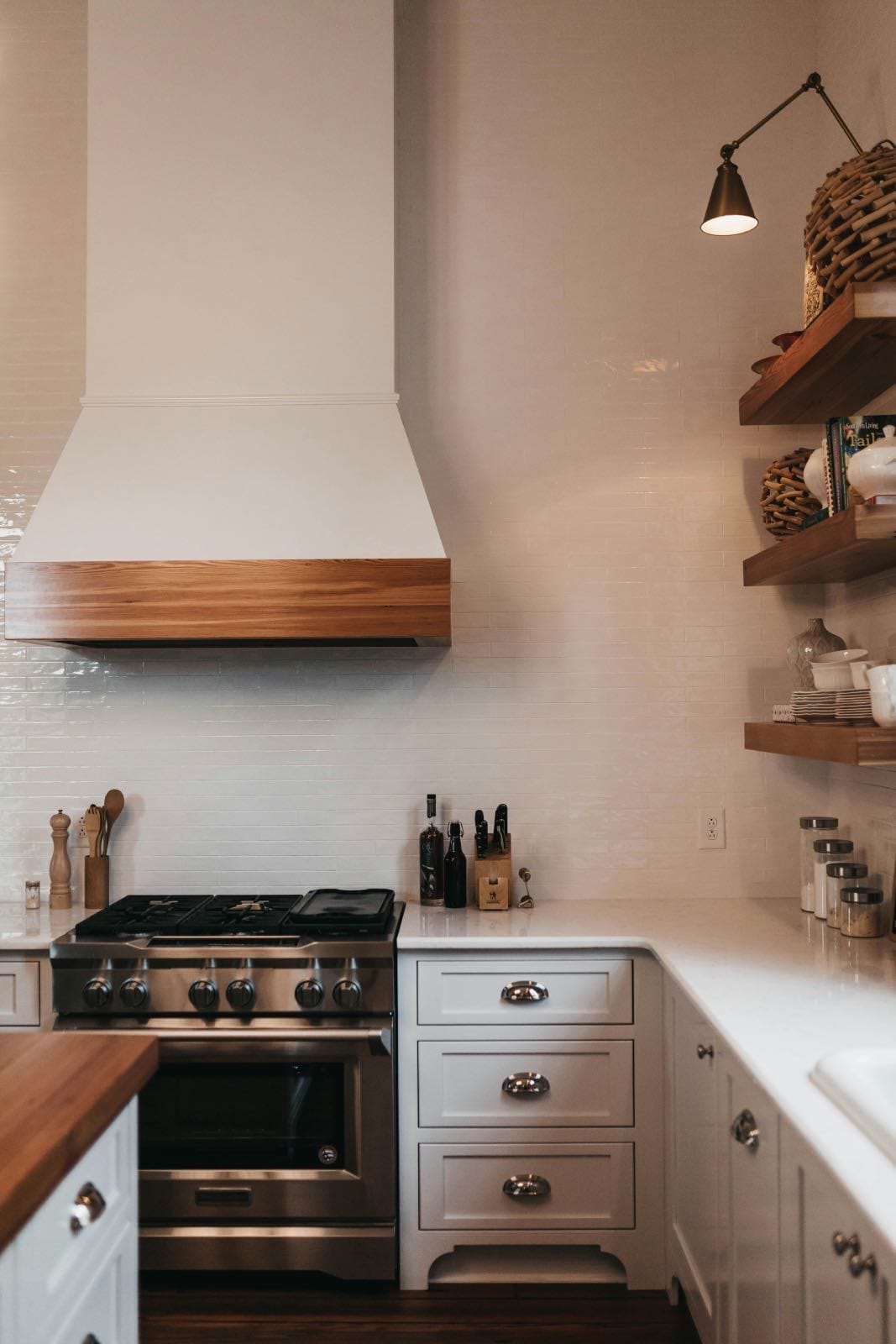 rustic-modern white kitchen with zellige tiles