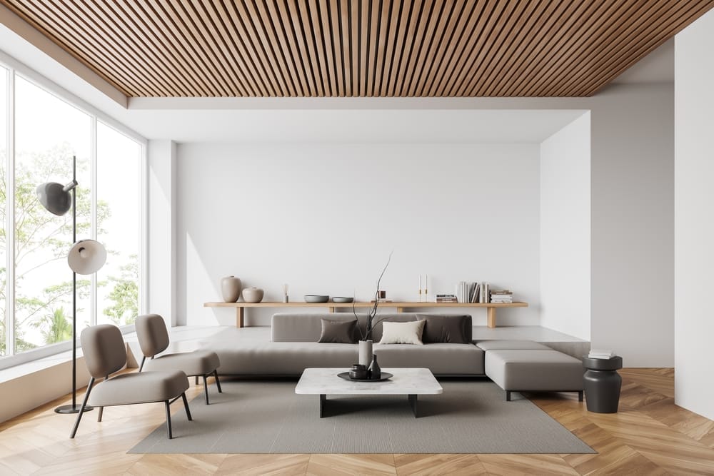 sala de estar minimalista con alfombra