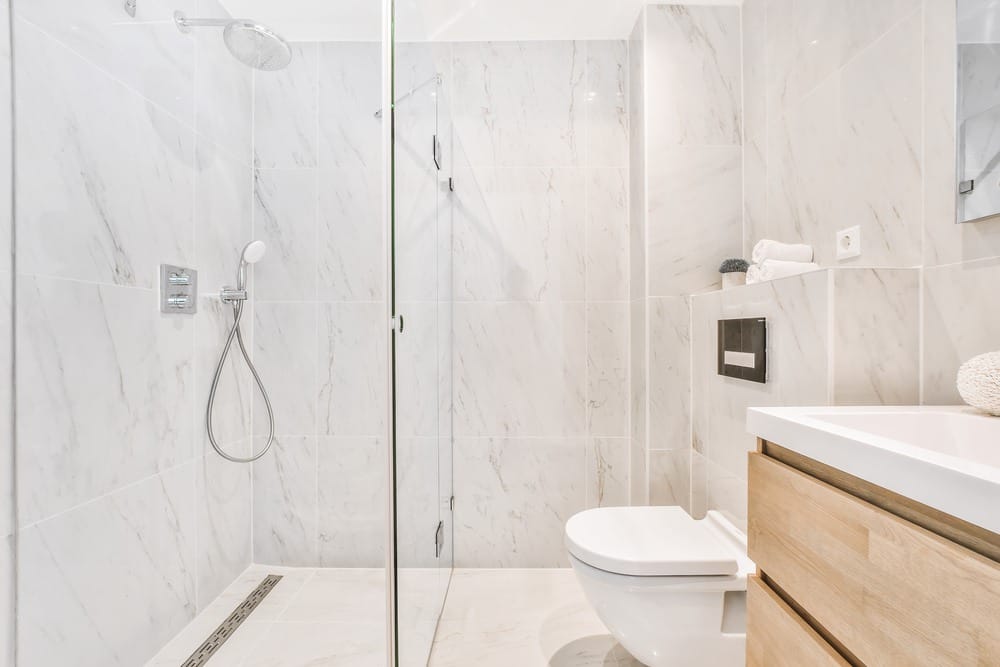 Luxury bathroom with marble walls