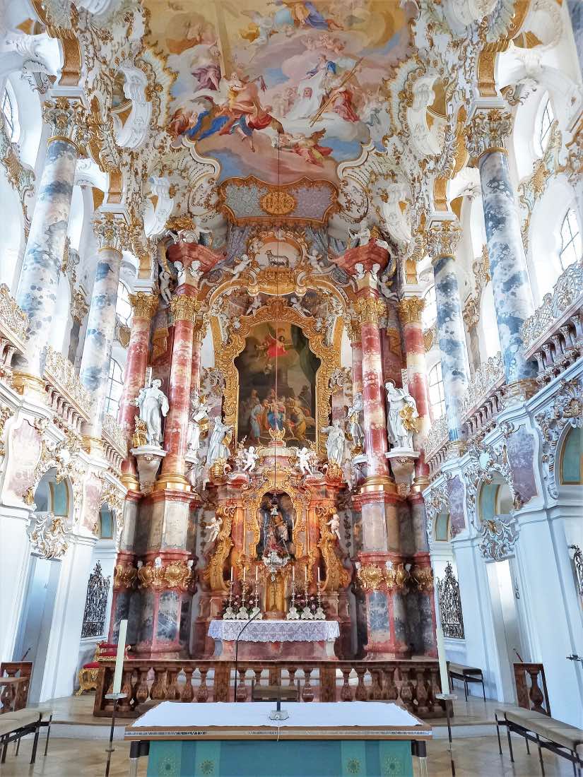 Iglesia de Wies, arquitectura barroca alemana, altar religioso barroco