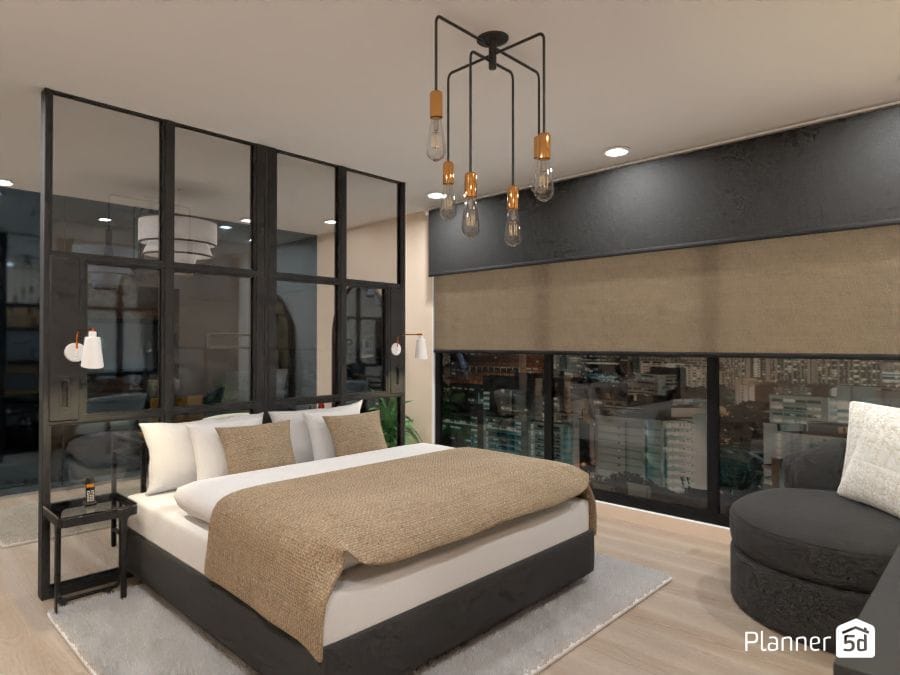 dormitorio moderno, render 3d con planner 5d