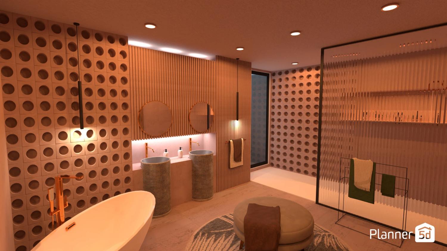 render 3d, cuarto de baño moderno con muebles de baño, planner 5d