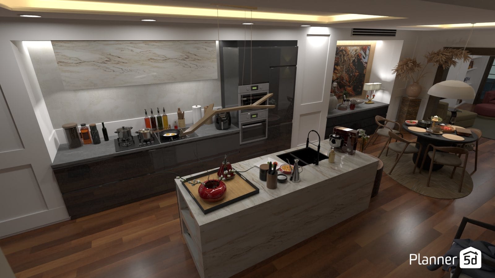 modern marble kitchen 3d render created on Planner 5D
