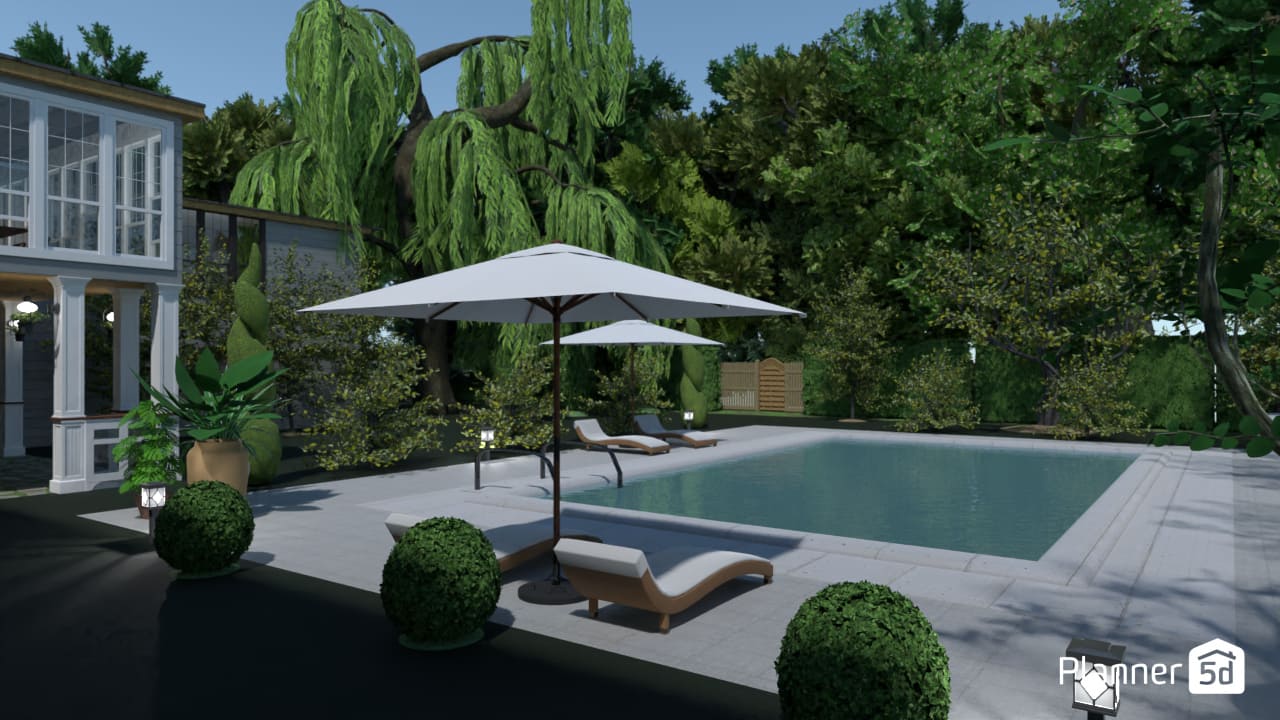 render de jardín con piscina, planner 5d