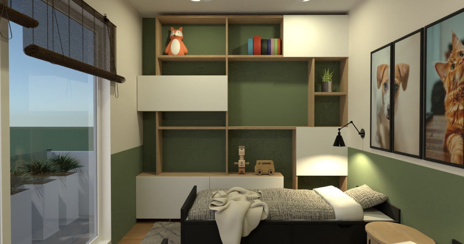green kids bedroom, planner 5d, 3d render