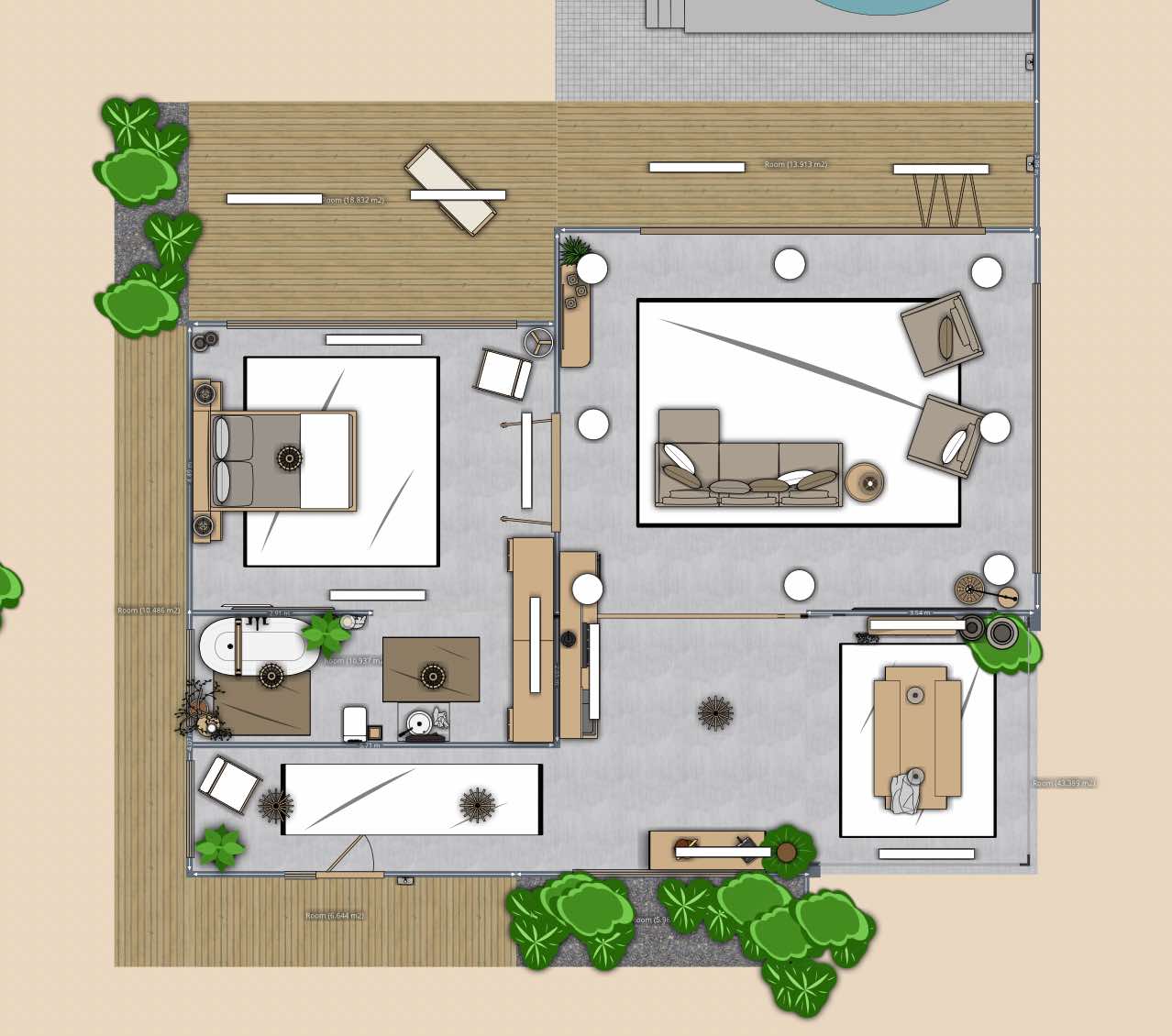 plano de casa de una planta, diseño de casa planner 5d