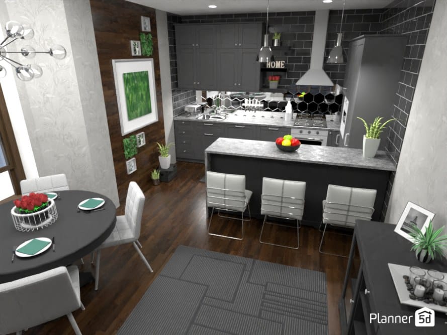 Cozinha decorada com Plantas no Planner 5D