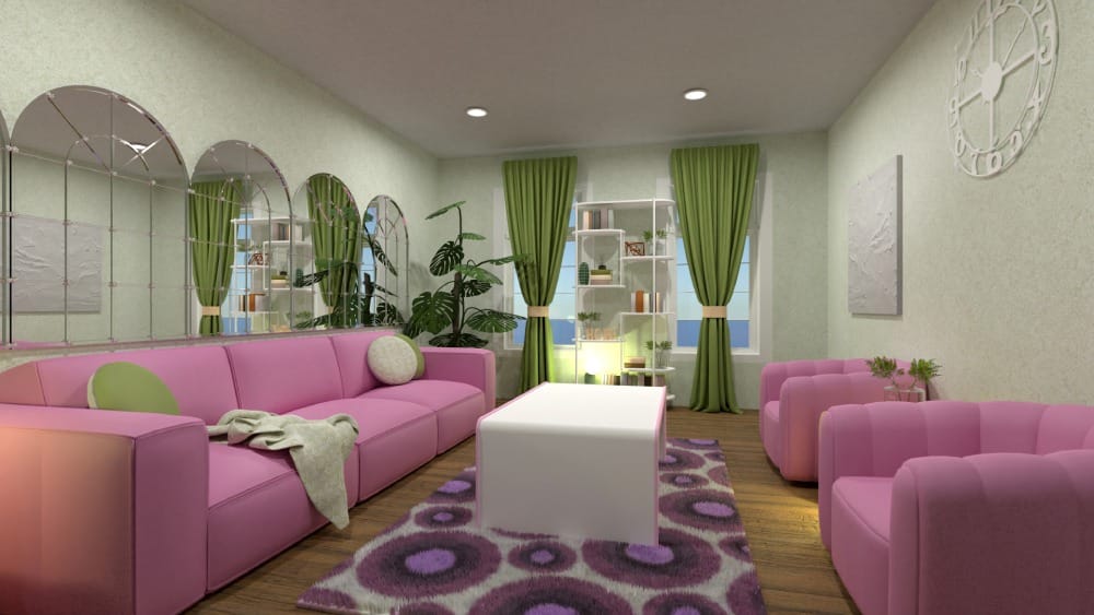 pink living room makeover