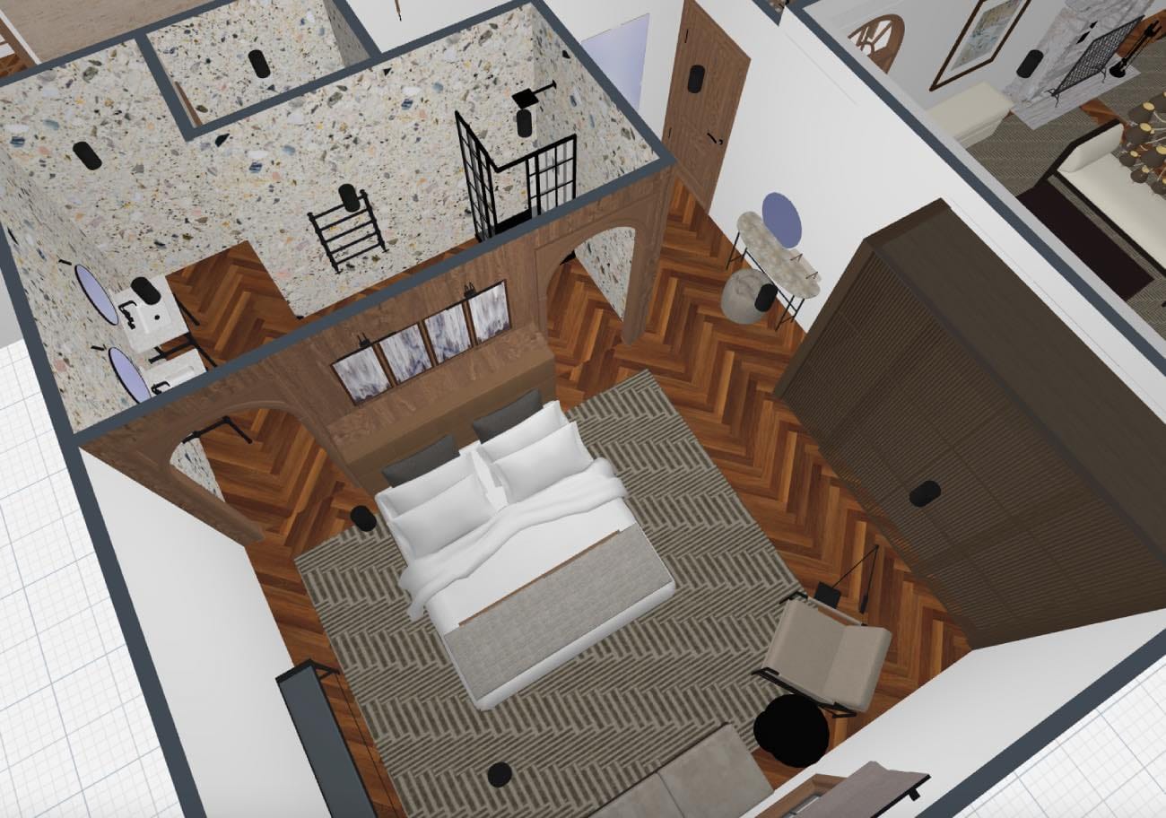 plano 3d de dormitorio de diseño, render de planner 5d