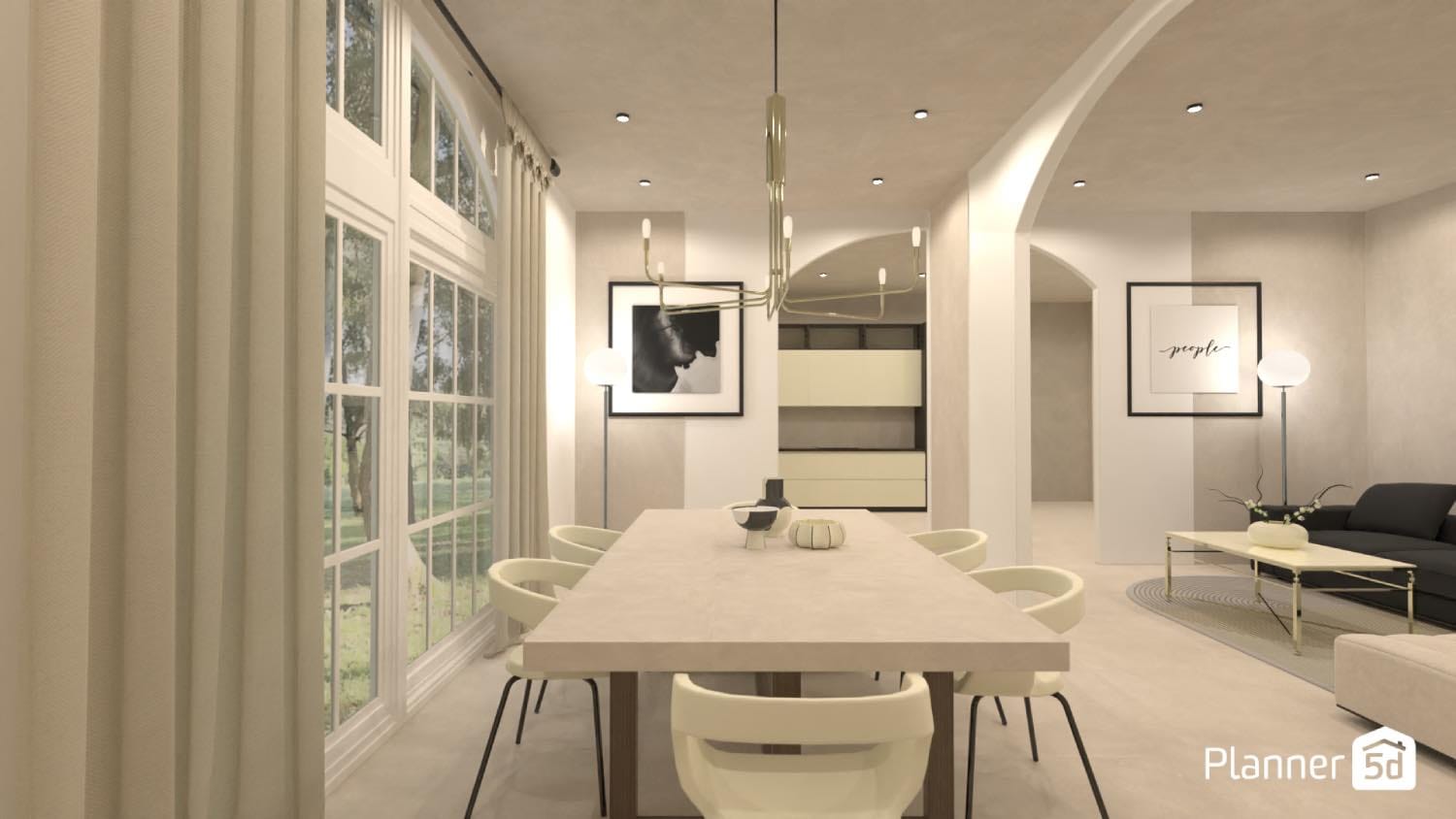 plano 3d de comedor moderno blanco, render de planner 5d