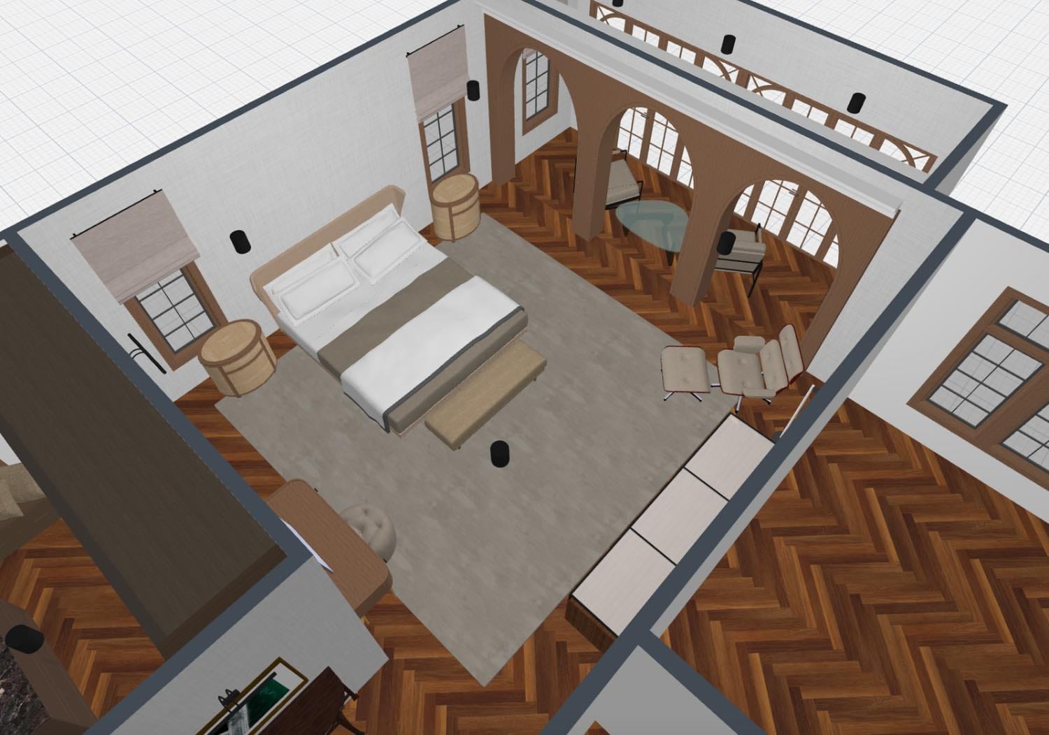 plano 3d de dormitorio de diseño, render de planner 5d