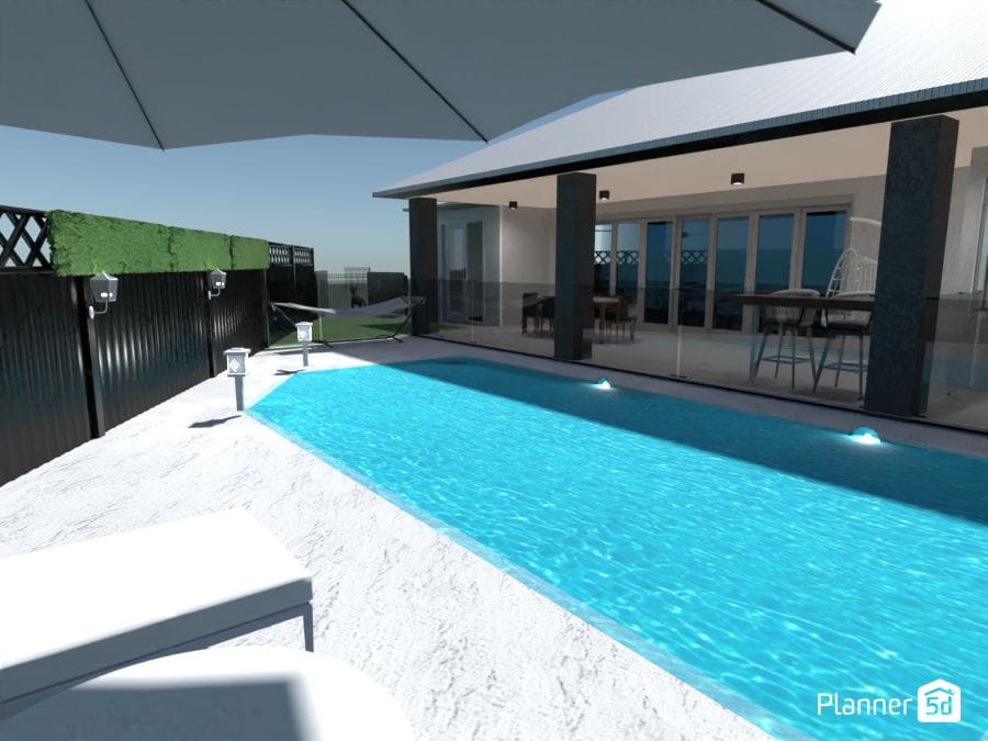 Casa moderna de dois andares com piscina projetada no Planner 5D