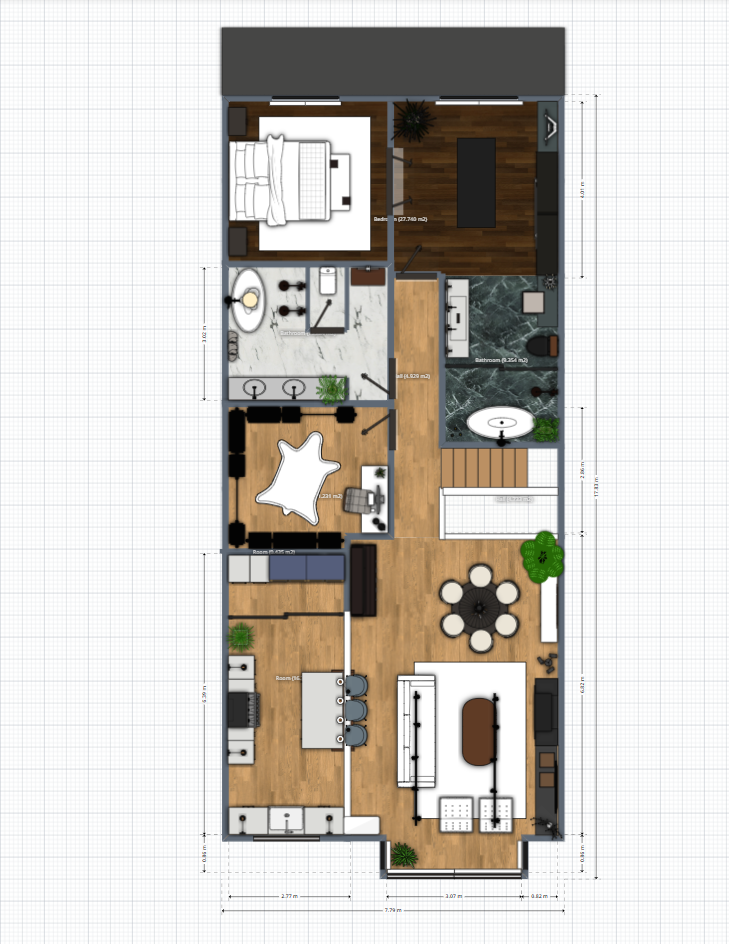 Plantas de casas modernas de dois andares com cozinha conceito aberto