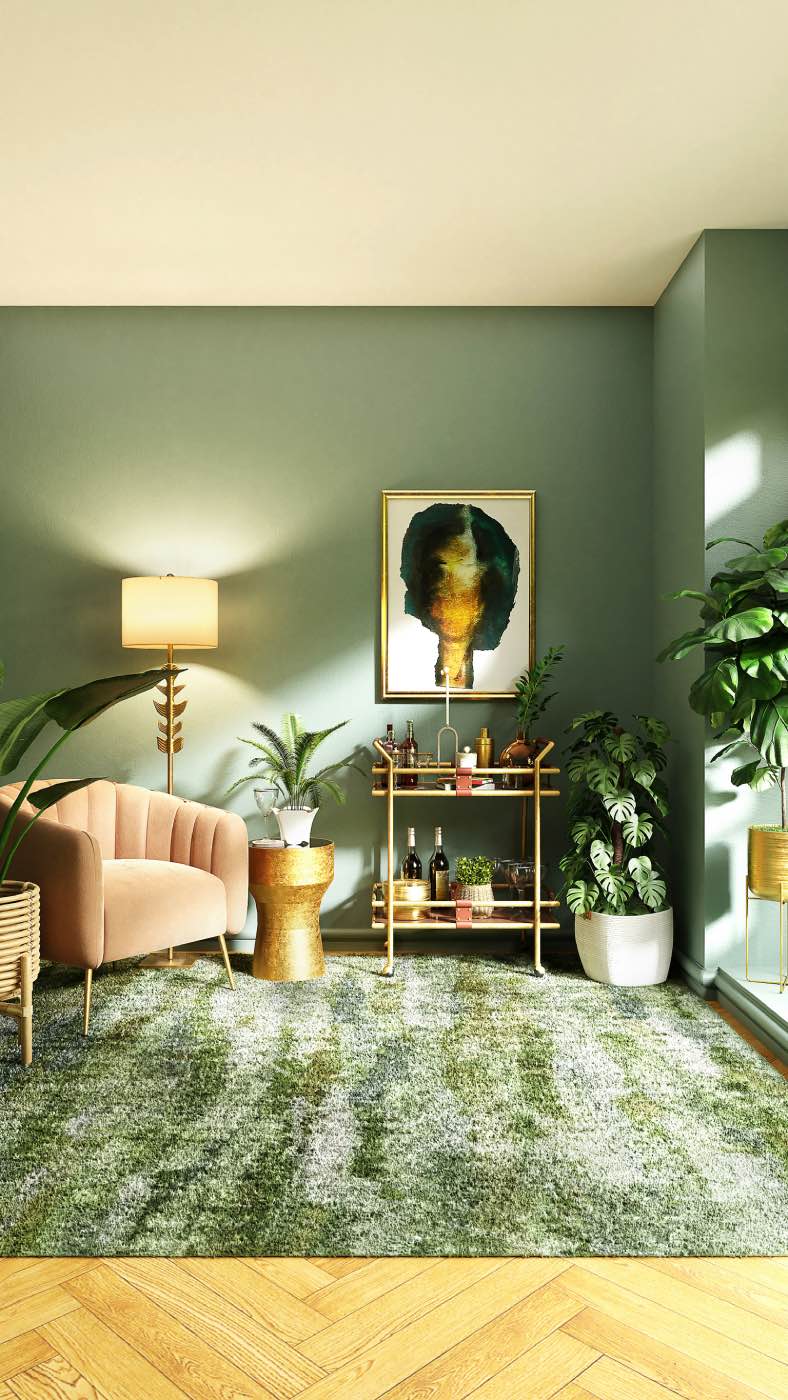 sala de estar verde, la psicología del color en decoración
