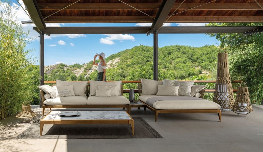 patio funiture under a shaded porch 