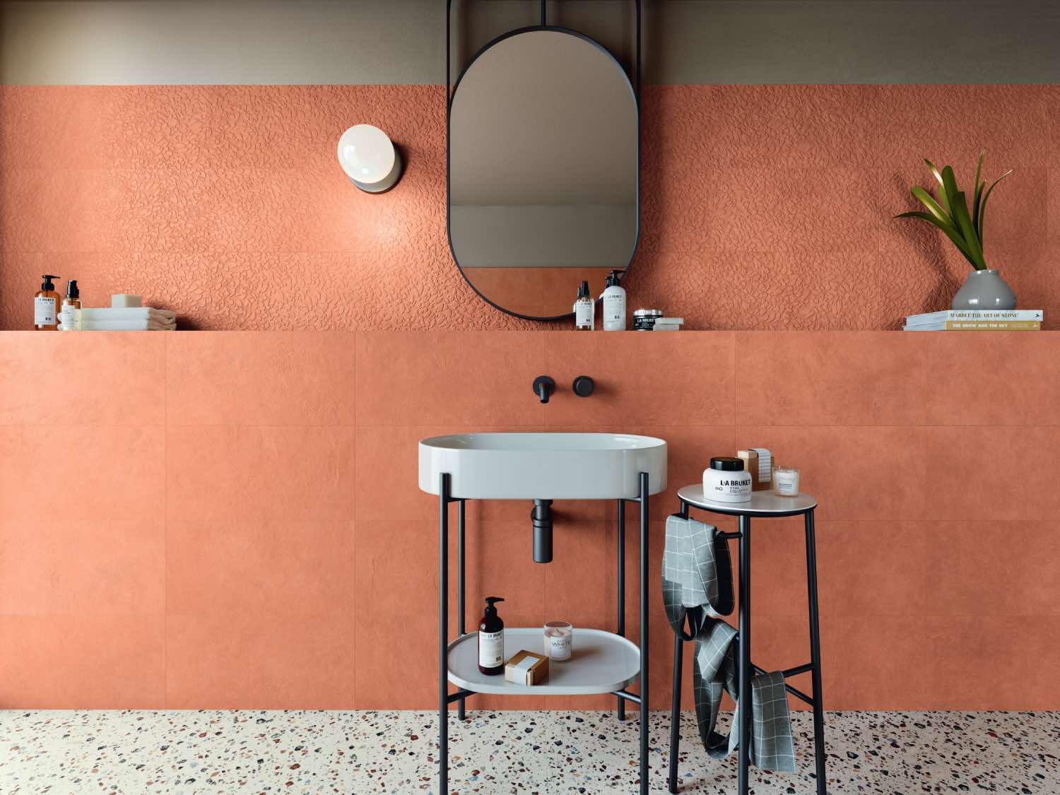 orange tiled bathroom