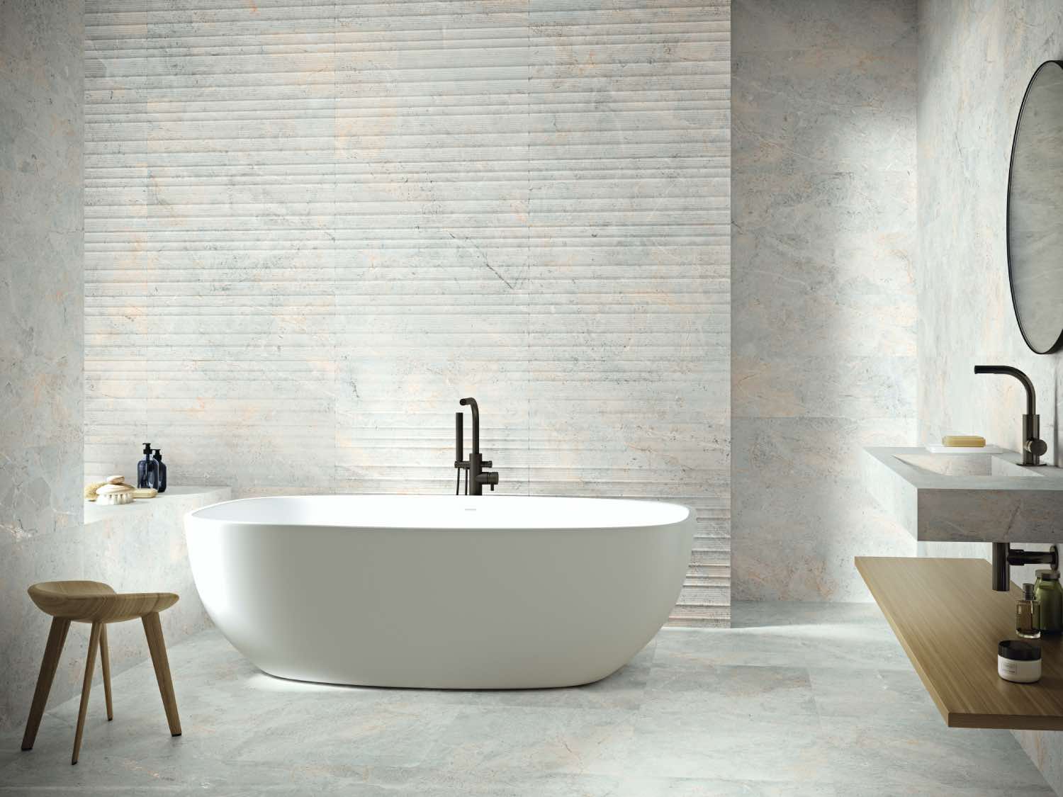 modern bathroom with white tiles and bathtub