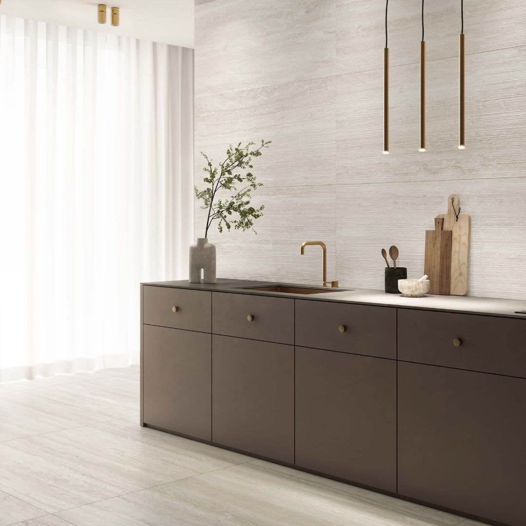 bathroom with travertine marble imitation tiles