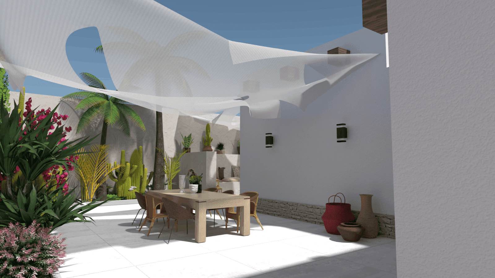 render 3d de patio, jardín, planner 5d