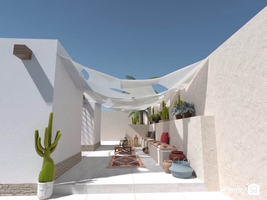 render 3d de patio, jardín, planner 5d