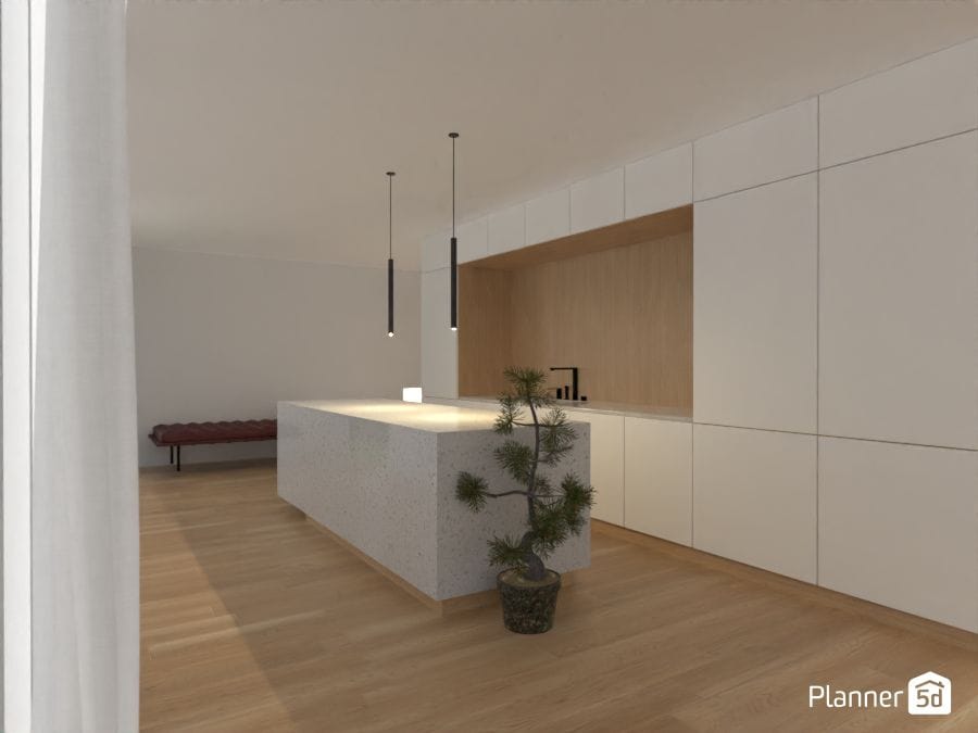 render 3d de cocina con isla moderna, planner 5d