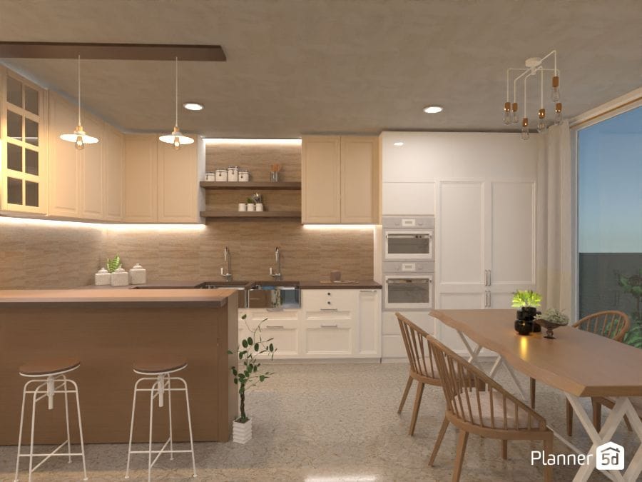 render 3d de cocina con isla moderna, planner 5d